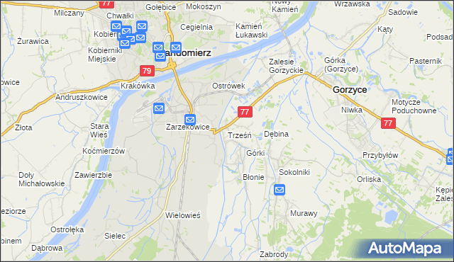 mapa Trześń gmina Gorzyce, Trześń gmina Gorzyce na mapie Targeo