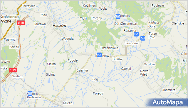 mapa Trześniów gmina Haczów, Trześniów gmina Haczów na mapie Targeo