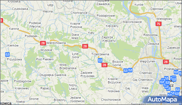 mapa Trzetrzewina, Trzetrzewina na mapie Targeo
