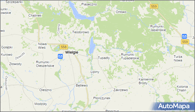 mapa Tupadły gmina Wielgie, Tupadły gmina Wielgie na mapie Targeo