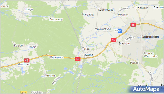 mapa Turza gmina Dobrodzień, Turza gmina Dobrodzień na mapie Targeo