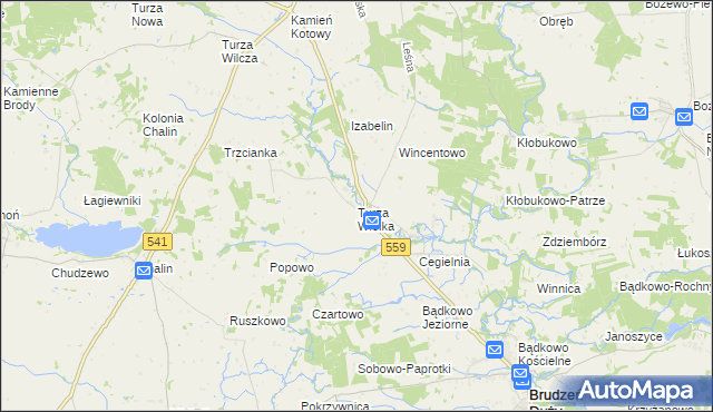 mapa Turza Wielka gmina Brudzeń Duży, Turza Wielka gmina Brudzeń Duży na mapie Targeo