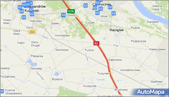 mapa Turzno gmina Raciążek, Turzno gmina Raciążek na mapie Targeo
