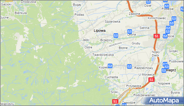 mapa Twardorzeczka, Twardorzeczka na mapie Targeo