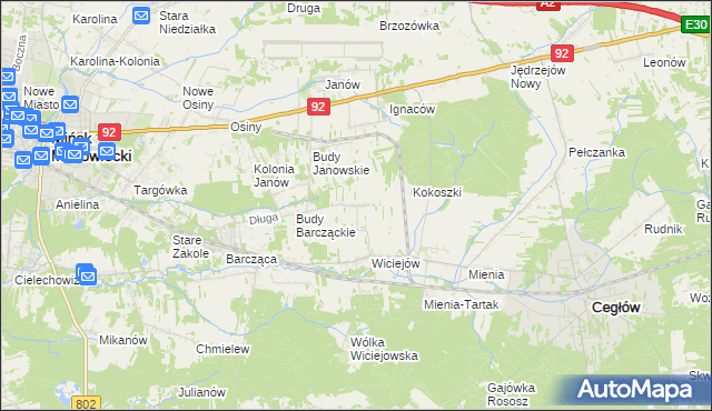 mapa Tyborów gmina Cegłów, Tyborów gmina Cegłów na mapie Targeo