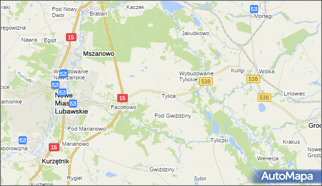 mapa Tylice gmina Nowe Miasto Lubawskie, Tylice gmina Nowe Miasto Lubawskie na mapie Targeo