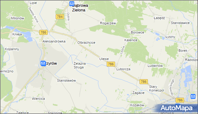 mapa Ulesie gmina Dąbrowa Zielona, Ulesie gmina Dąbrowa Zielona na mapie Targeo