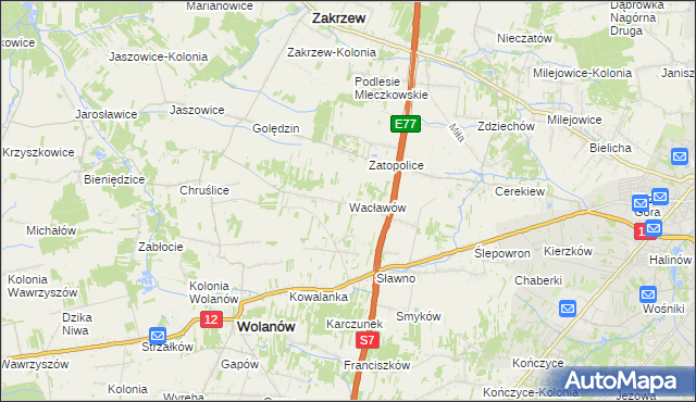 mapa Wacławów gmina Wolanów, Wacławów gmina Wolanów na mapie Targeo