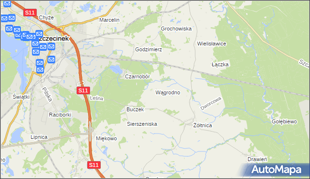 mapa Wągrodno gmina Szczecinek, Wągrodno gmina Szczecinek na mapie Targeo