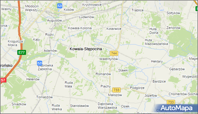 mapa Walentynów gmina Kowala, Walentynów gmina Kowala na mapie Targeo