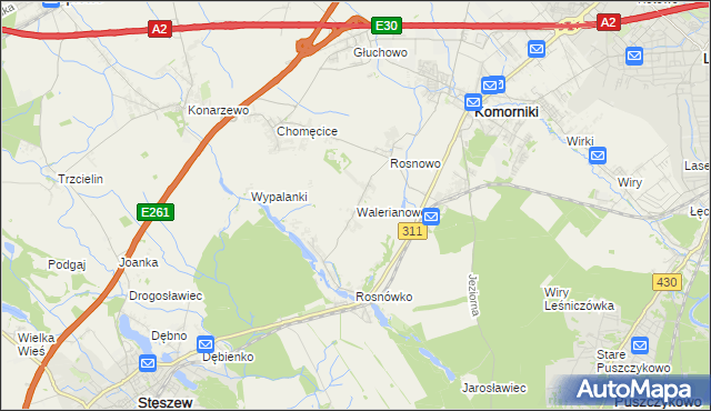 mapa Walerianowo gmina Komorniki, Walerianowo gmina Komorniki na mapie Targeo