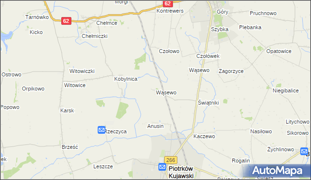 mapa Wąsewo gmina Piotrków Kujawski, Wąsewo gmina Piotrków Kujawski na mapie Targeo