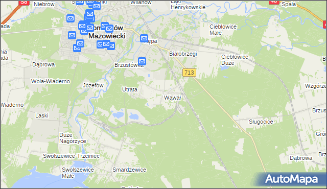 mapa Wąwał gmina Tomaszów Mazowiecki, Wąwał gmina Tomaszów Mazowiecki na mapie Targeo