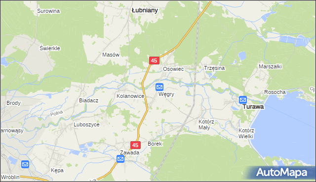 mapa Węgry gmina Turawa, Węgry gmina Turawa na mapie Targeo