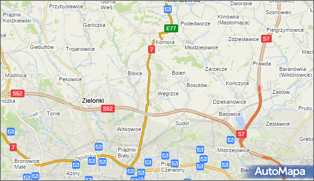 mapa Węgrzce gmina Zielonki, Węgrzce gmina Zielonki na mapie Targeo