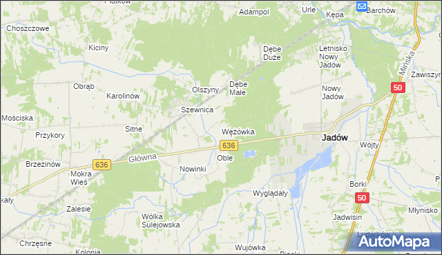mapa Wężówka gmina Jadów, Wężówka gmina Jadów na mapie Targeo