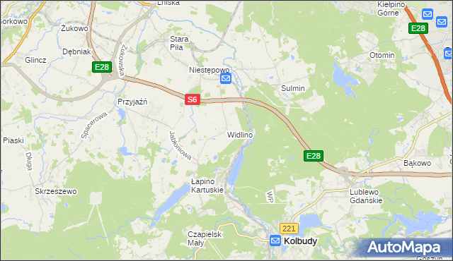 mapa Widlino gmina Żukowo, Widlino gmina Żukowo na mapie Targeo