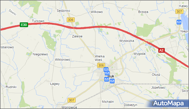 mapa Wielka Wieś gmina Buk, Wielka Wieś gmina Buk na mapie Targeo