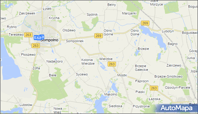 mapa Wierzbie gmina Sompolno, Wierzbie gmina Sompolno na mapie Targeo