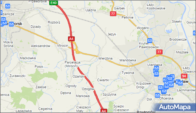 mapa Wierzbna gmina Pawłosiów, Wierzbna gmina Pawłosiów na mapie Targeo