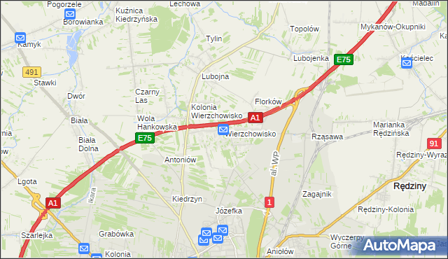 mapa Wierzchowisko gmina Mykanów, Wierzchowisko gmina Mykanów na mapie Targeo