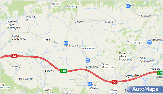 mapa Wiewiórka gmina Żyraków, Wiewiórka gmina Żyraków na mapie Targeo