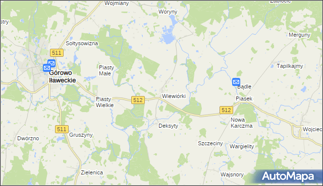 mapa Wiewiórki gmina Górowo Iławeckie, Wiewiórki gmina Górowo Iławeckie na mapie Targeo