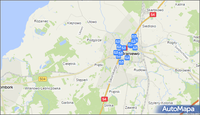 mapa Wikielec gmina Braniewo, Wikielec gmina Braniewo na mapie Targeo