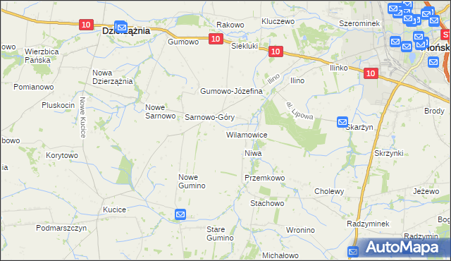 mapa Wilamowice gmina Dzierzążnia, Wilamowice gmina Dzierzążnia na mapie Targeo