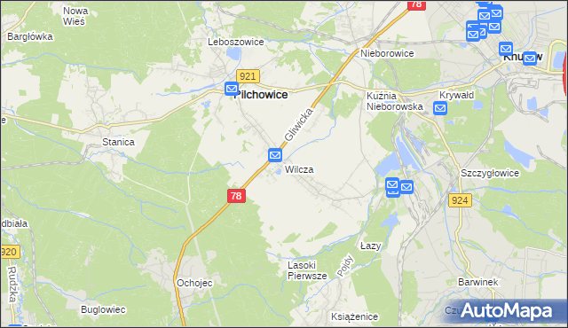mapa Wilcza gmina Pilchowice, Wilcza gmina Pilchowice na mapie Targeo