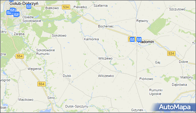 mapa Wilczewo gmina Radomin, Wilczewo gmina Radomin na mapie Targeo