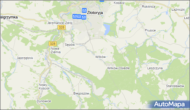 mapa Wilków gmina Złotoryja, Wilków gmina Złotoryja na mapie Targeo