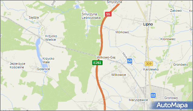 mapa Wilkowo-Gaj, Wilkowo-Gaj na mapie Targeo