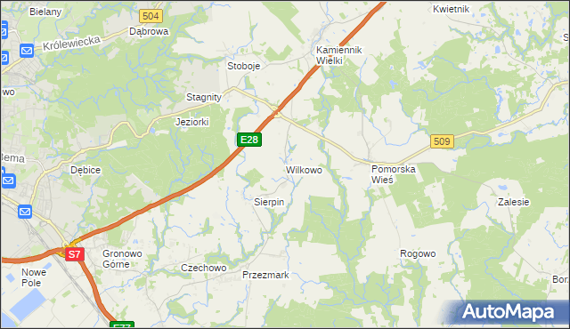 mapa Wilkowo gmina Milejewo, Wilkowo gmina Milejewo na mapie Targeo