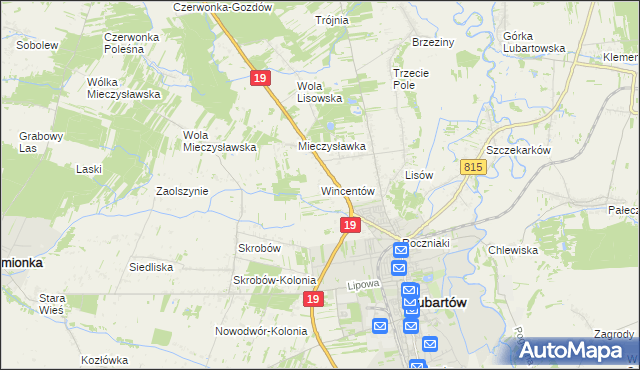 mapa Wincentów gmina Lubartów, Wincentów gmina Lubartów na mapie Targeo