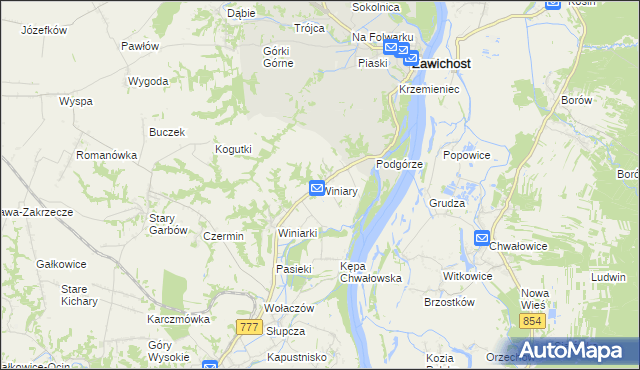 mapa Winiary gmina Dwikozy, Winiary gmina Dwikozy na mapie Targeo
