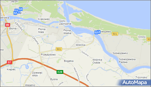 mapa Wiślinka, Wiślinka na mapie Targeo