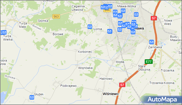 mapa Wiśniewko gmina Wiśniewo, Wiśniewko gmina Wiśniewo na mapie Targeo