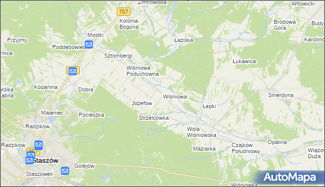 mapa Wiśniowa gmina Staszów, Wiśniowa gmina Staszów na mapie Targeo