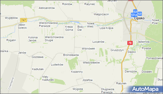 mapa Wiśniówek gmina Lipsko, Wiśniówek gmina Lipsko na mapie Targeo
