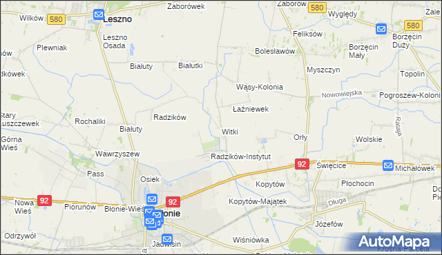 mapa Witki gmina Błonie, Witki gmina Błonie na mapie Targeo