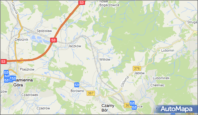 mapa Witków gmina Czarny Bór, Witków gmina Czarny Bór na mapie Targeo