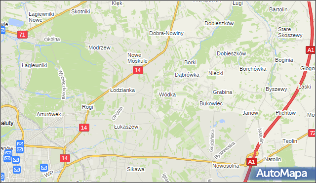 mapa Wódka gmina Nowosolna, Wódka gmina Nowosolna na mapie Targeo