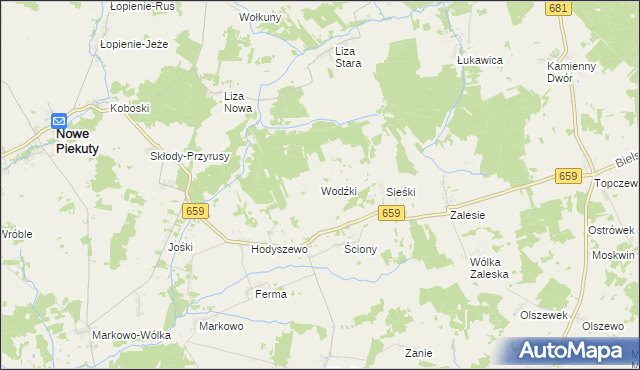 mapa Wodźki, Wodźki na mapie Targeo