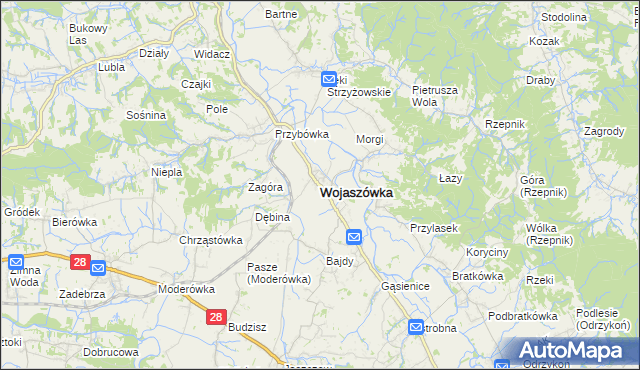 mapa Wojaszówka, Wojaszówka na mapie Targeo