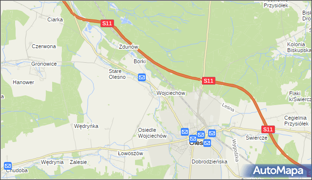 mapa Wojciechów gmina Olesno, Wojciechów gmina Olesno na mapie Targeo