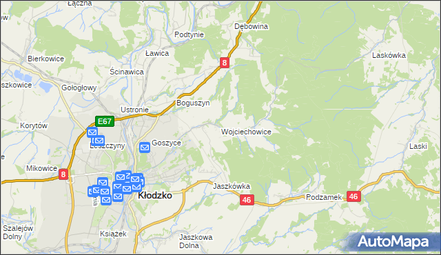 mapa Wojciechowice gmina Kłodzko, Wojciechowice gmina Kłodzko na mapie Targeo