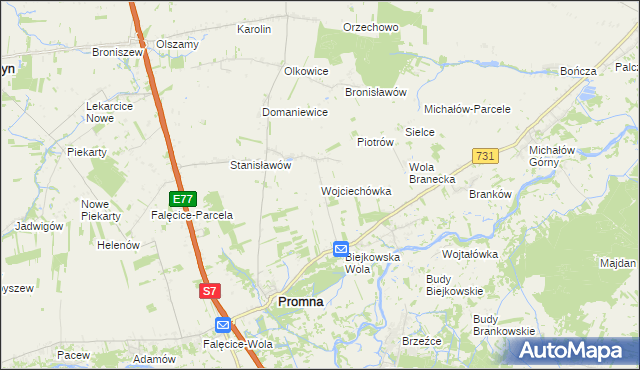 mapa Wojciechówka gmina Promna, Wojciechówka gmina Promna na mapie Targeo