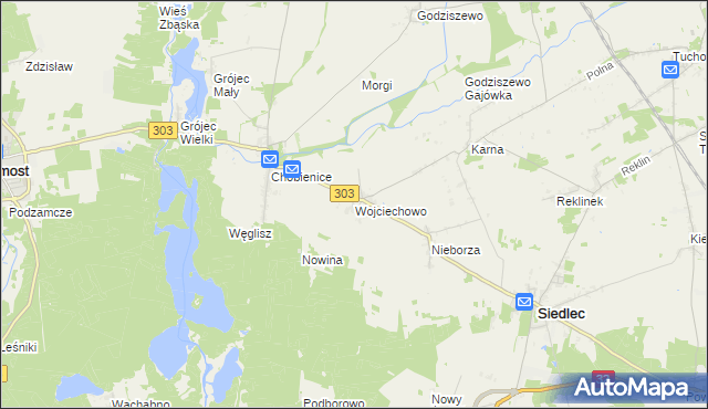 mapa Wojciechowo gmina Siedlec, Wojciechowo gmina Siedlec na mapie Targeo