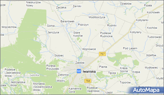mapa Wojnowice gmina Iwaniska, Wojnowice gmina Iwaniska na mapie Targeo